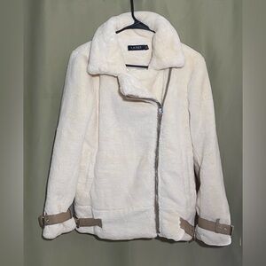 Lauren Ralph Lauren Cropped Faux Shearling Fur Asymmetric Coat Jacket size SP